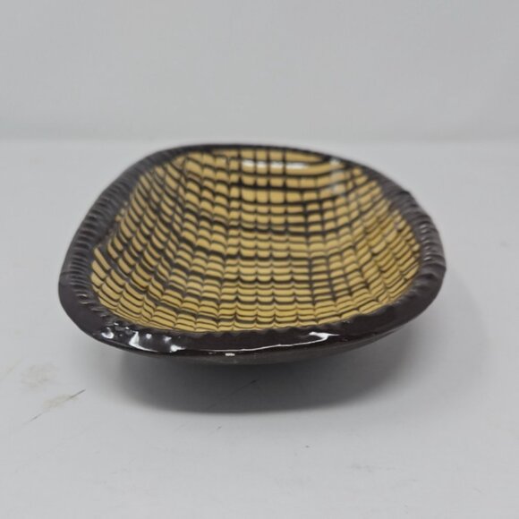 Vintage 1990s Colonial Williamsburg Mocha Redware Slipware Oblong Trencher Bowl - Picture 3 of 6